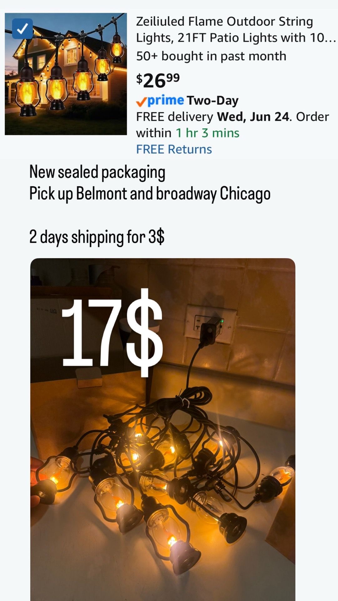 Flame Outdoor String Lights, 21FT Patio Lights