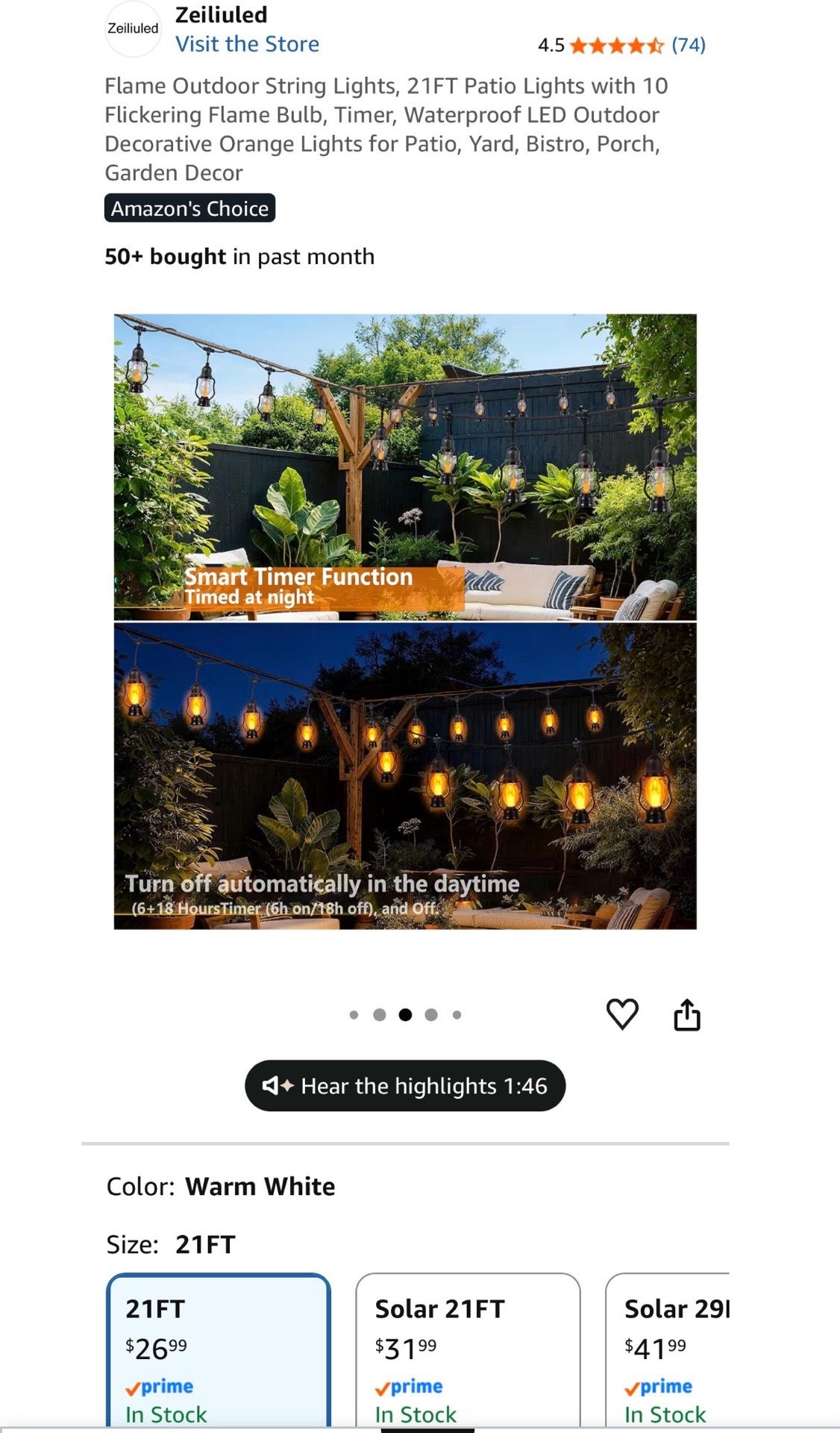 Flame Outdoor String Lights, 21FT Patio Lights - photo 3