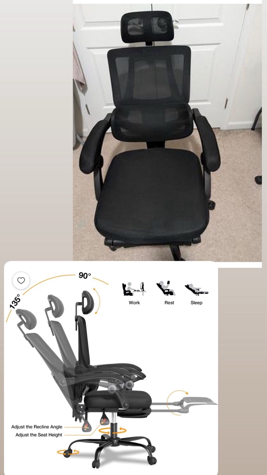 Ergonomic Office Chair with Footrest, High Back Mesh