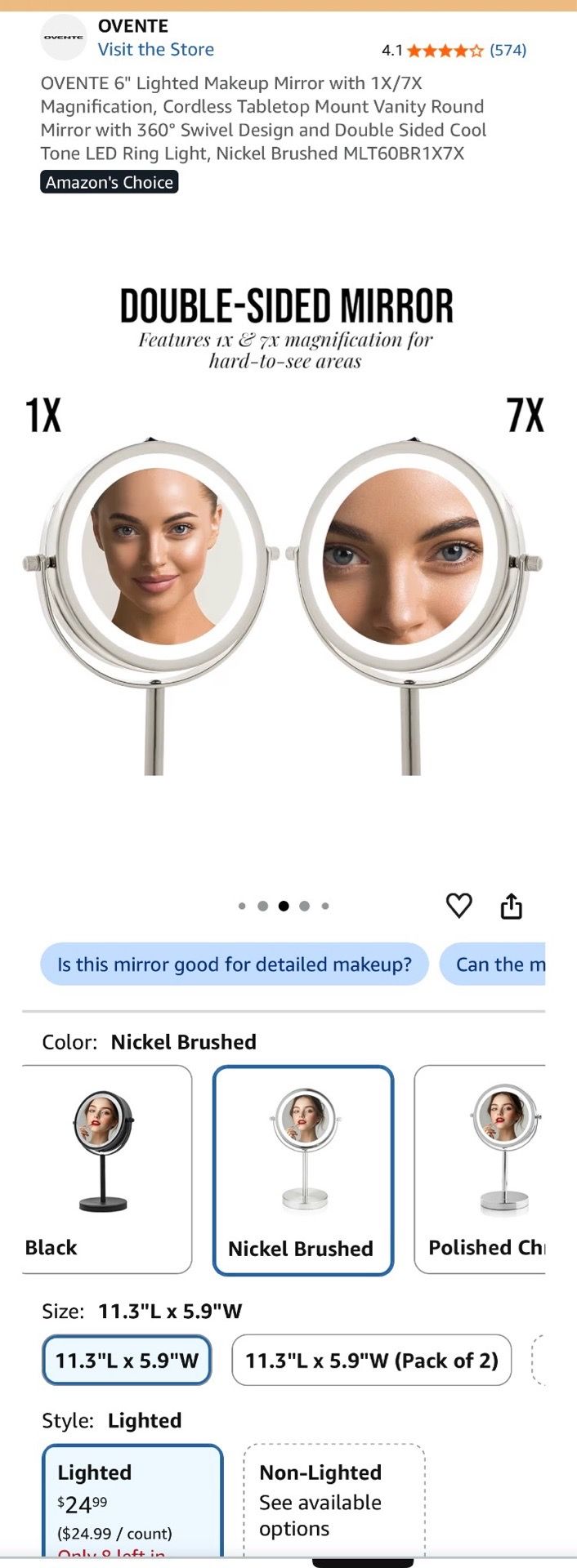 Lighted Makeup Mirror 1X/7X Magnification Cordless Vanity - photo 3