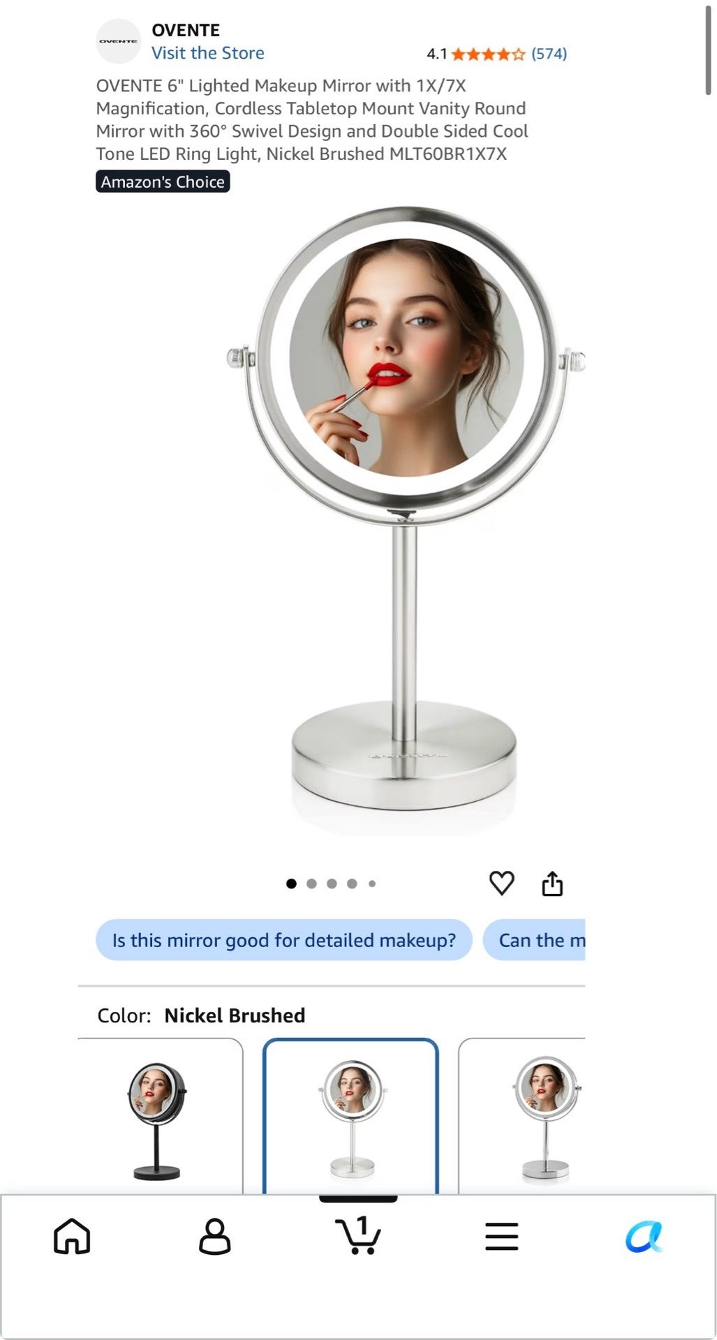 Lighted Makeup Mirror 1X/7X Magnification Cordless Vanity - photo 4