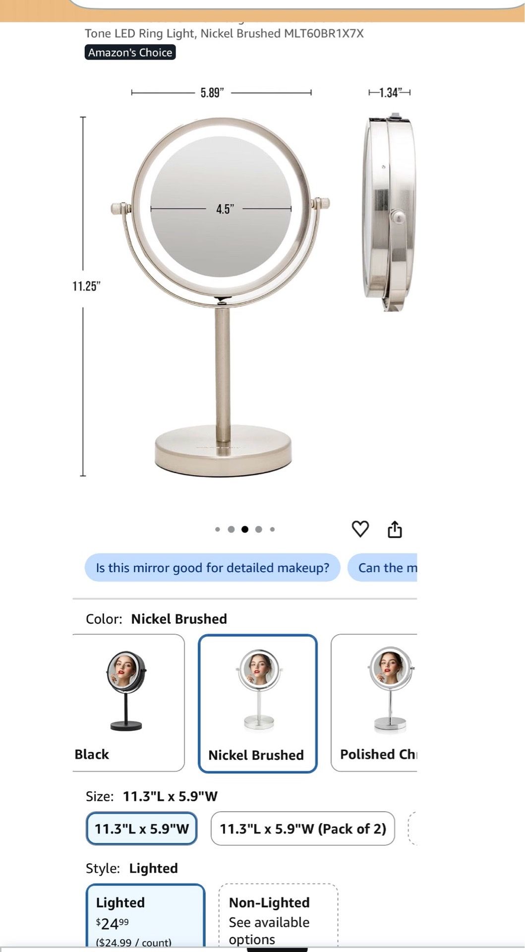 Lighted Makeup Mirror 1X/7X Magnification Cordless Vanity - photo 5
