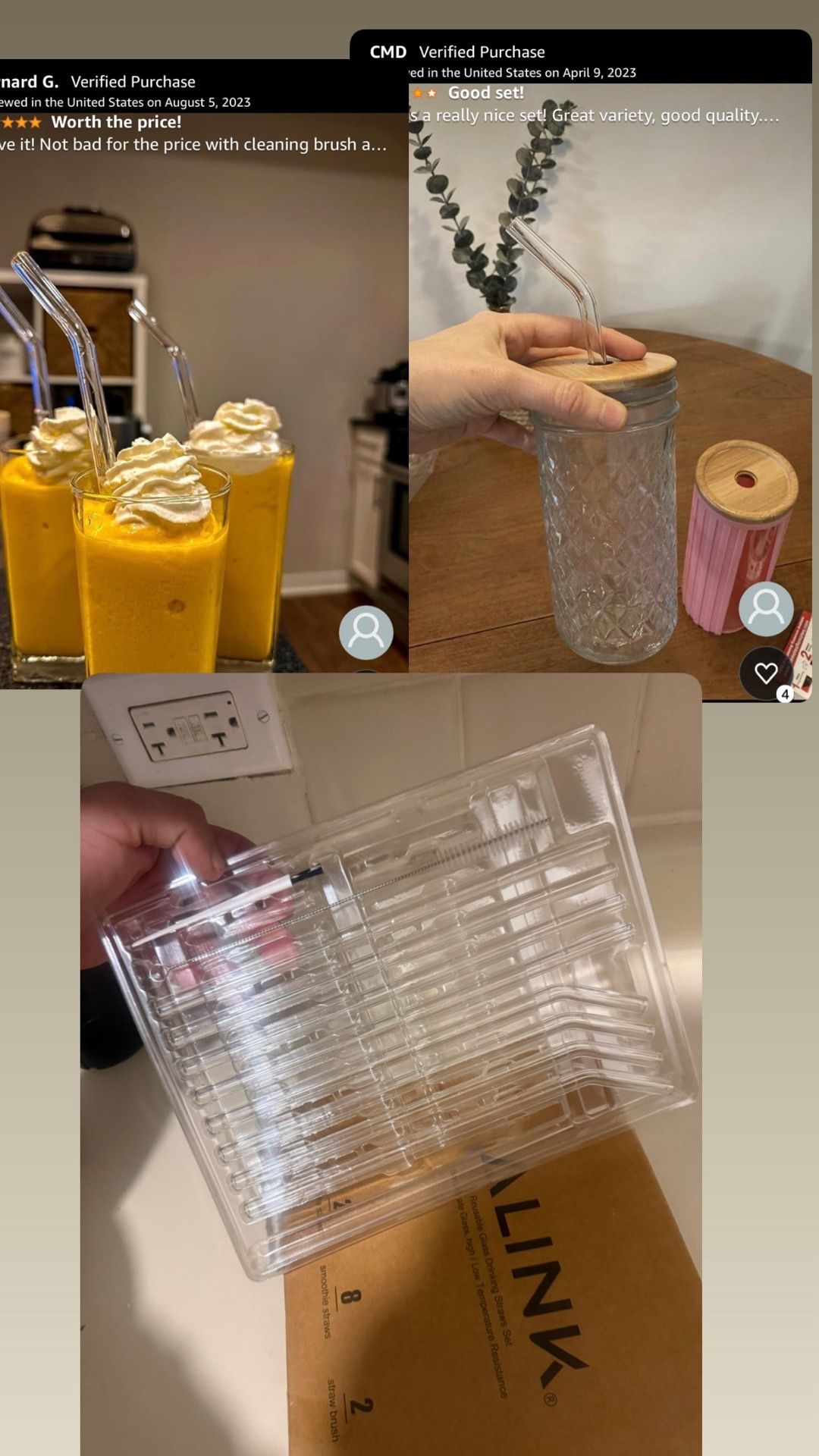 8 Reusable Glass Straws - 8" and 9" x 10mm with Brushes