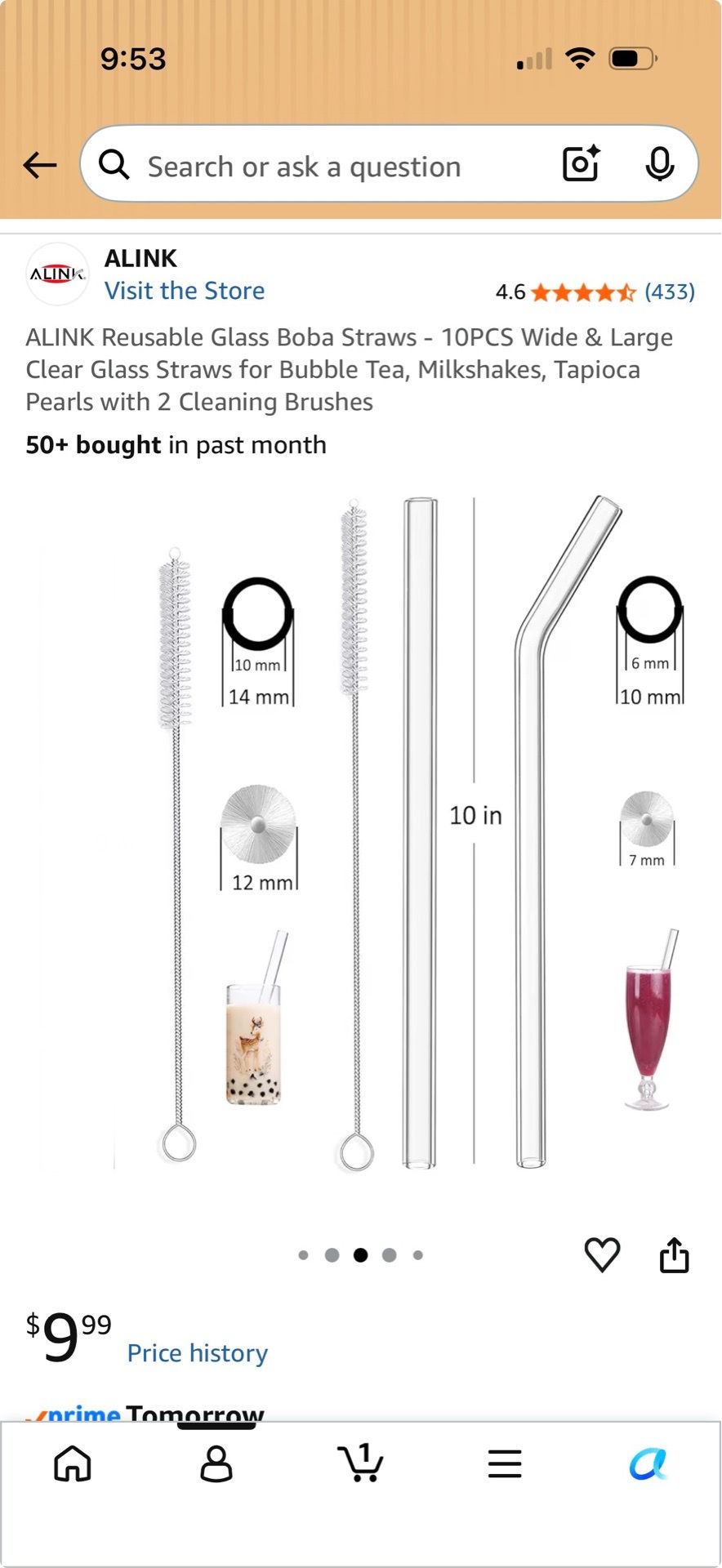 8 Reusable Glass Straws - 8" and 9" x 10mm with Brushes - photo 4