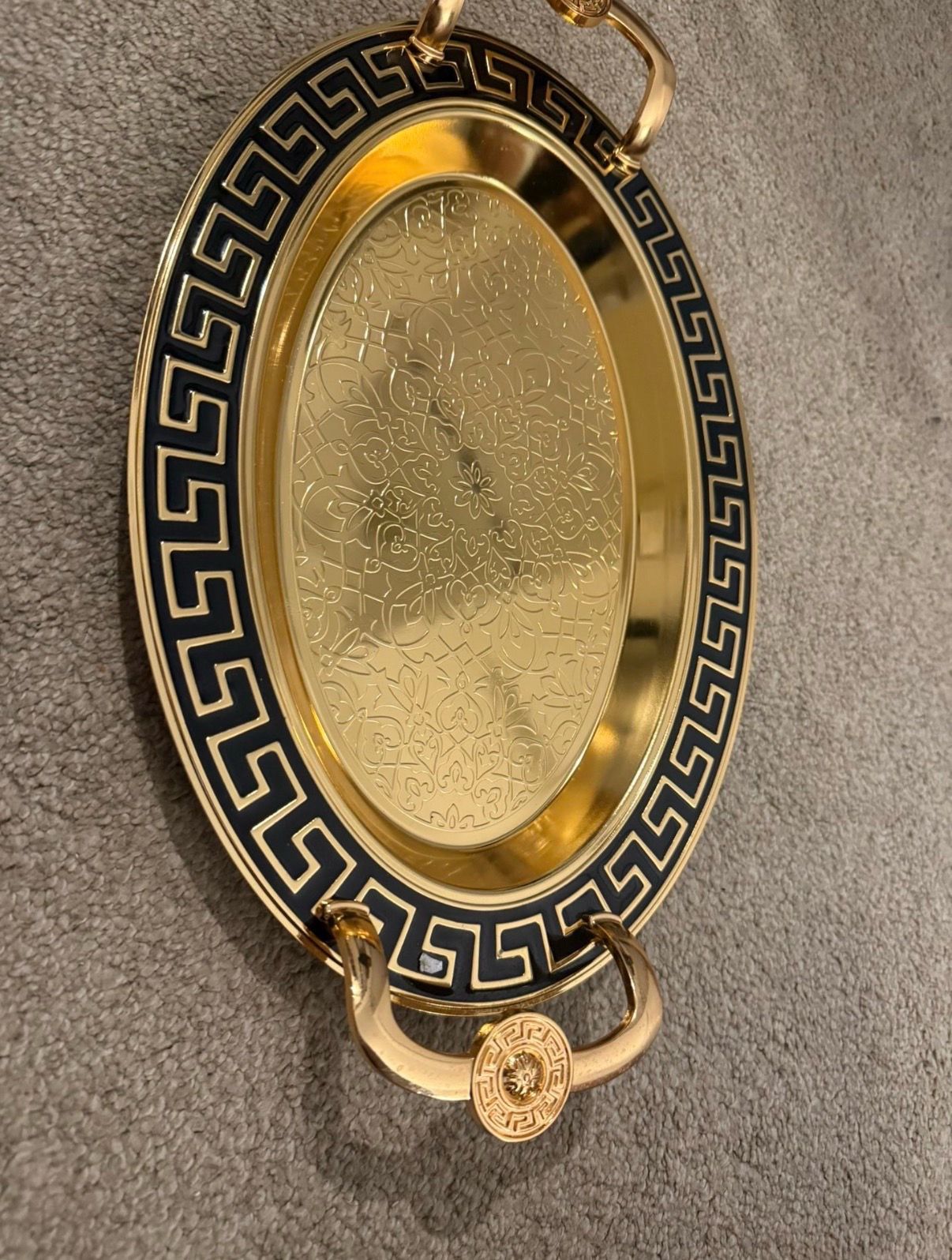 Serving Tray with Golden Handles and Handcrafted Copper Pot