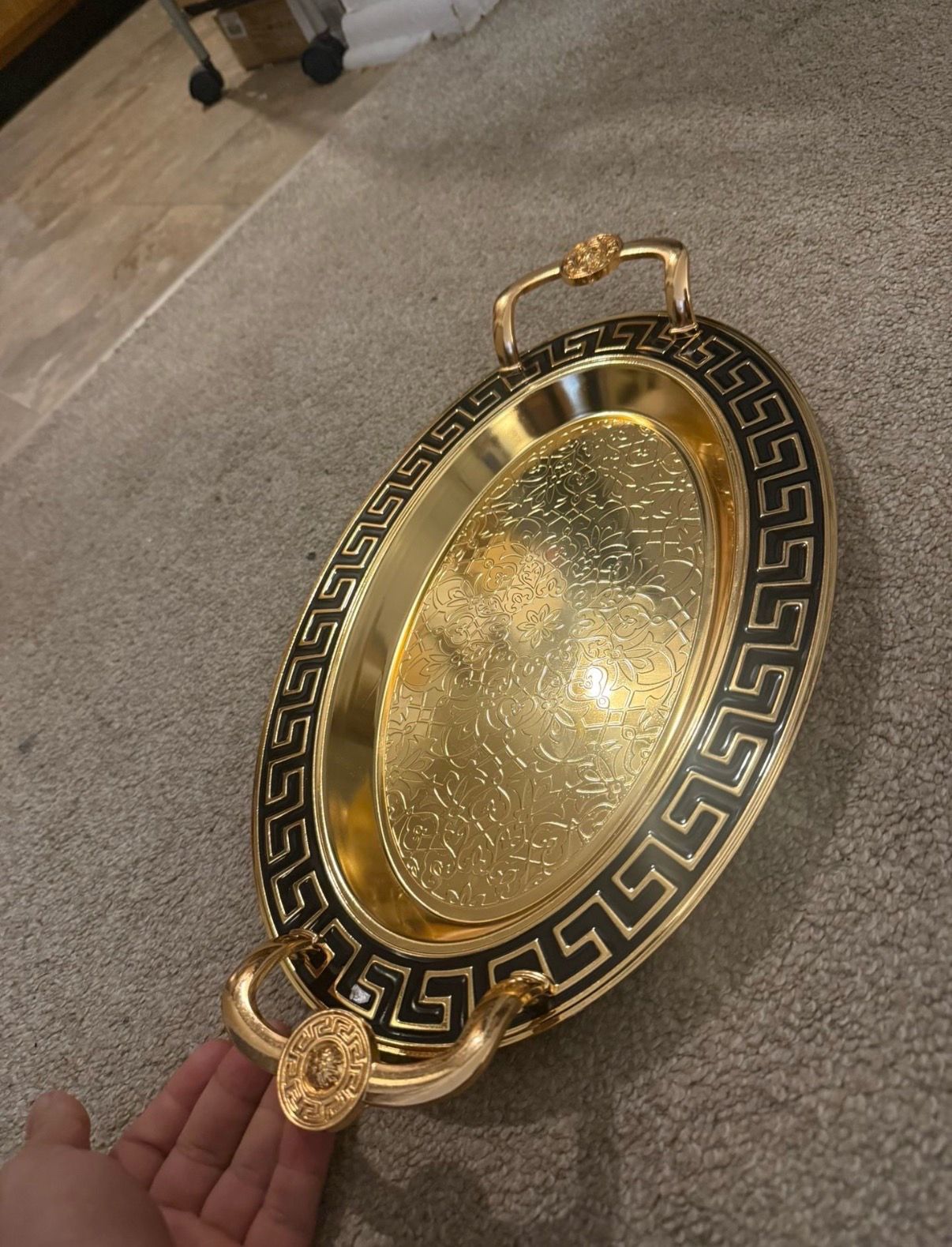 Serving Tray with Golden Handles and Handcrafted Copper Pot - photo 5