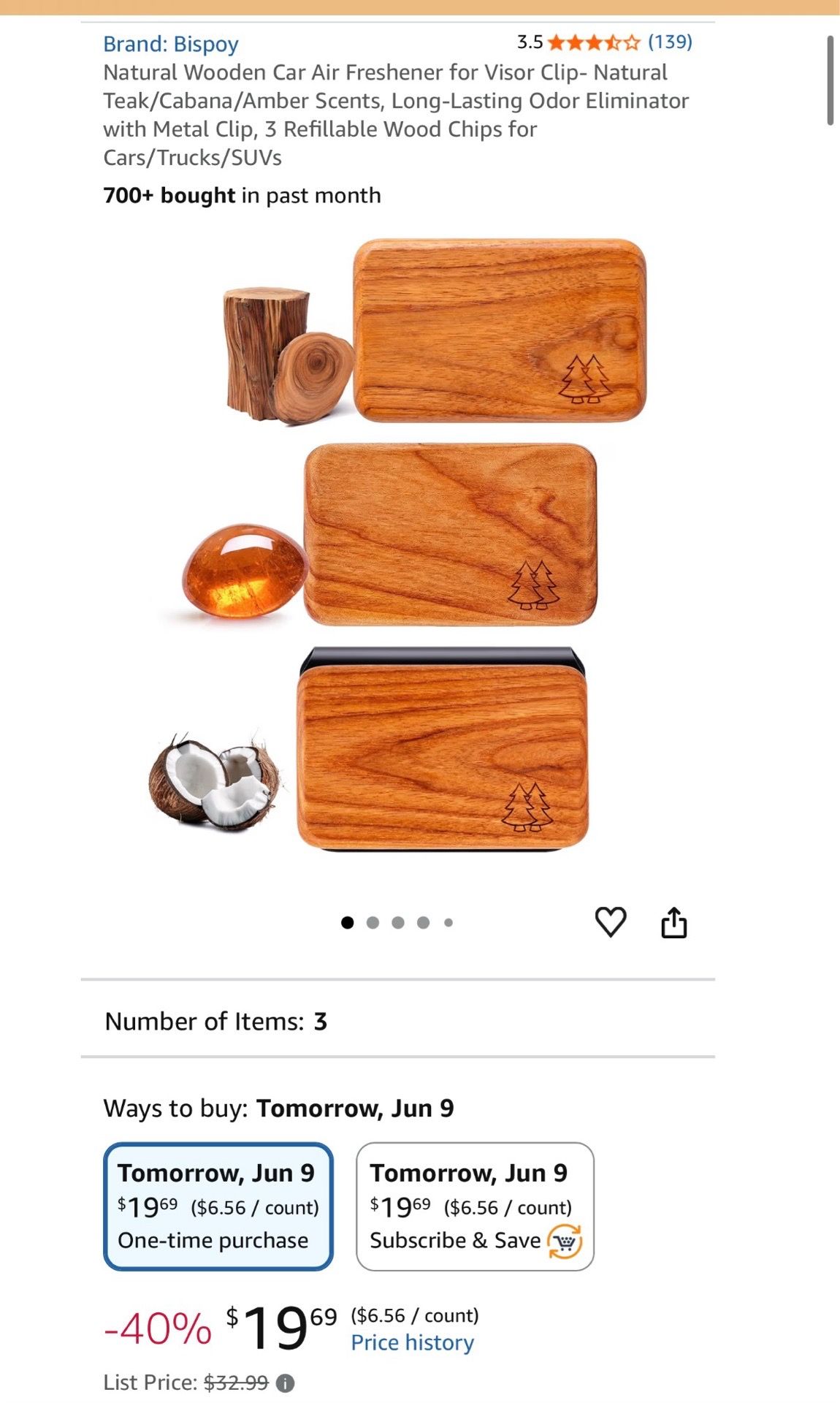 Natural Wooden Car Air Freshener with 3 Refillable Chips - photo 2