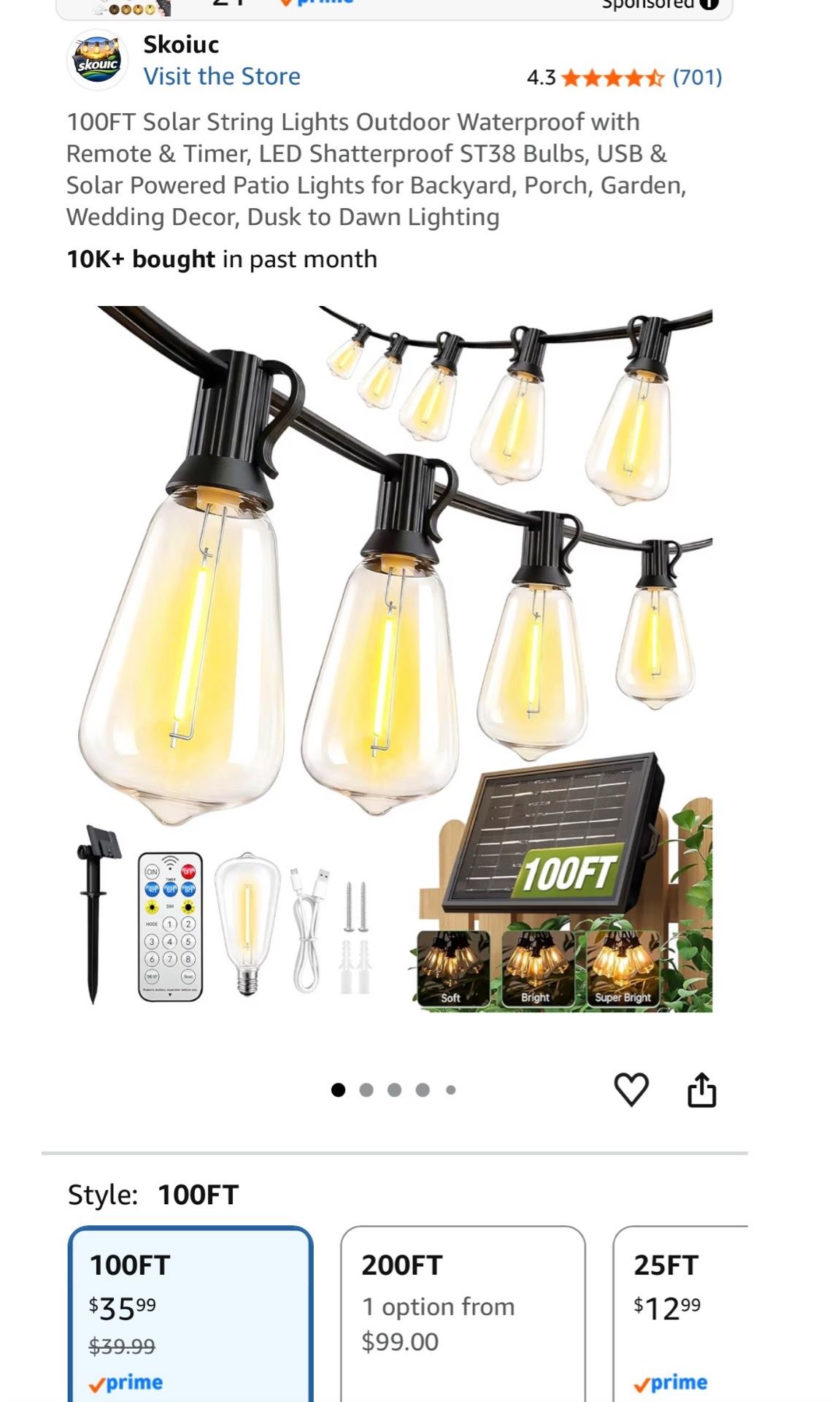 100FT Solar G40 Shatterproof LED Patio Lights - photo 2
