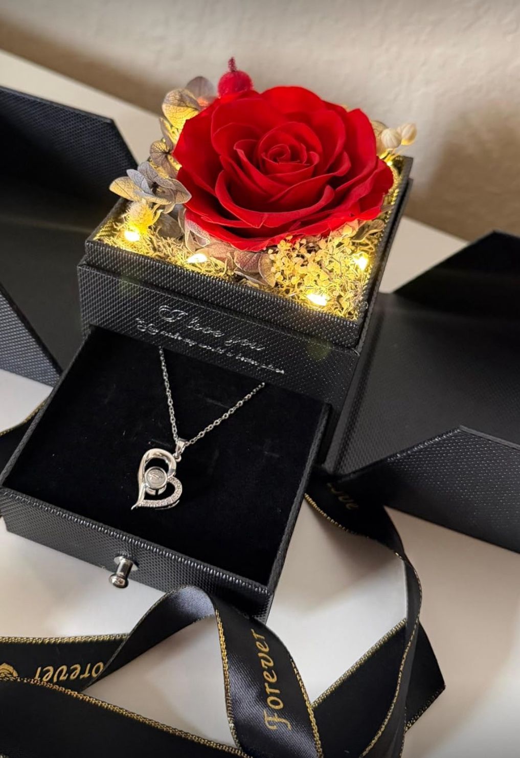 Preserved Real Rose with Heart Necklace Gift Set - photo 2
