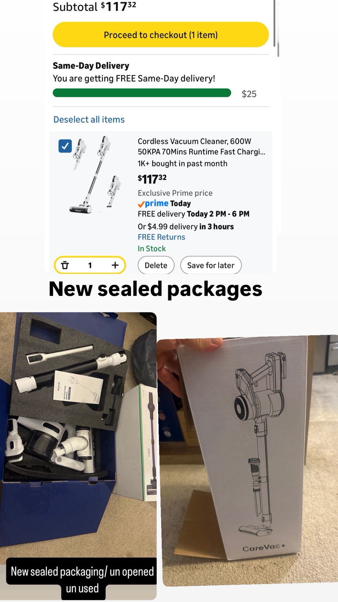 Cordless Vacuum Cleaner, 600W 50KPA 70Mins Runtime