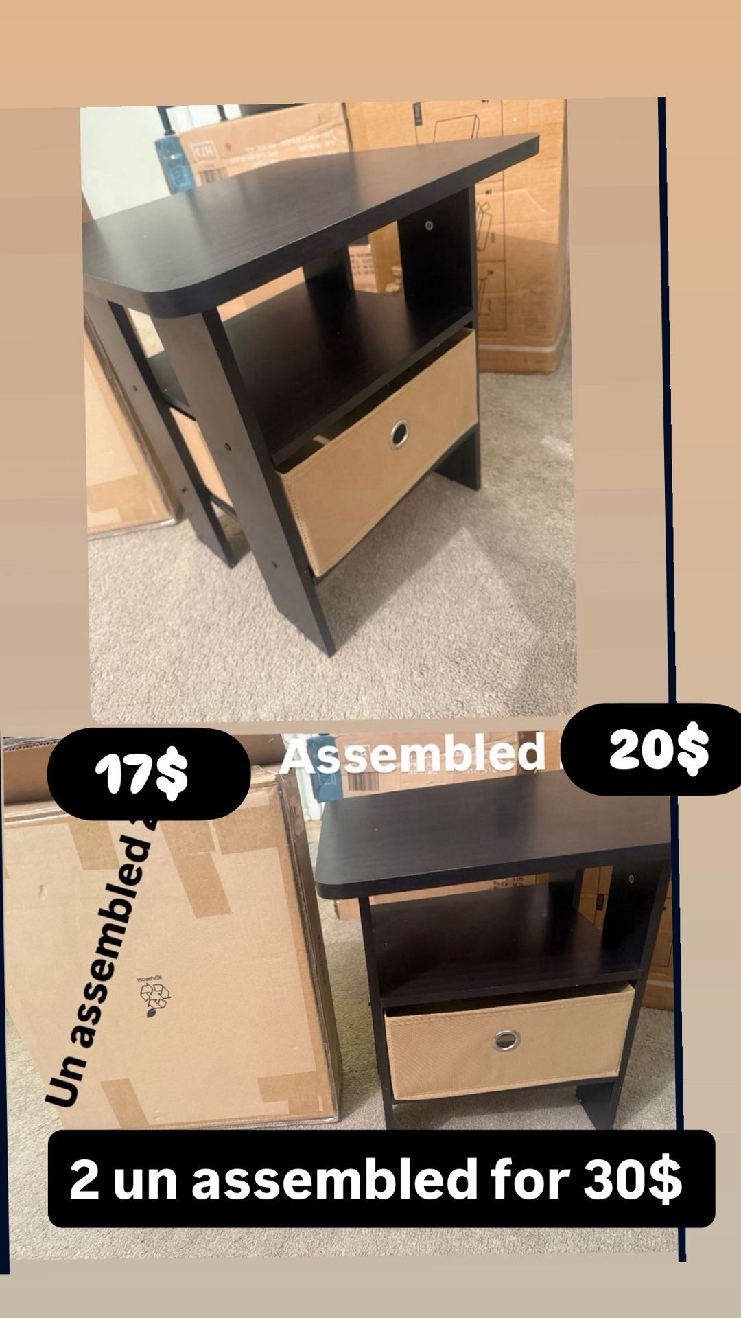 Side Table, End Table, Night Stand with Storage, Espresso