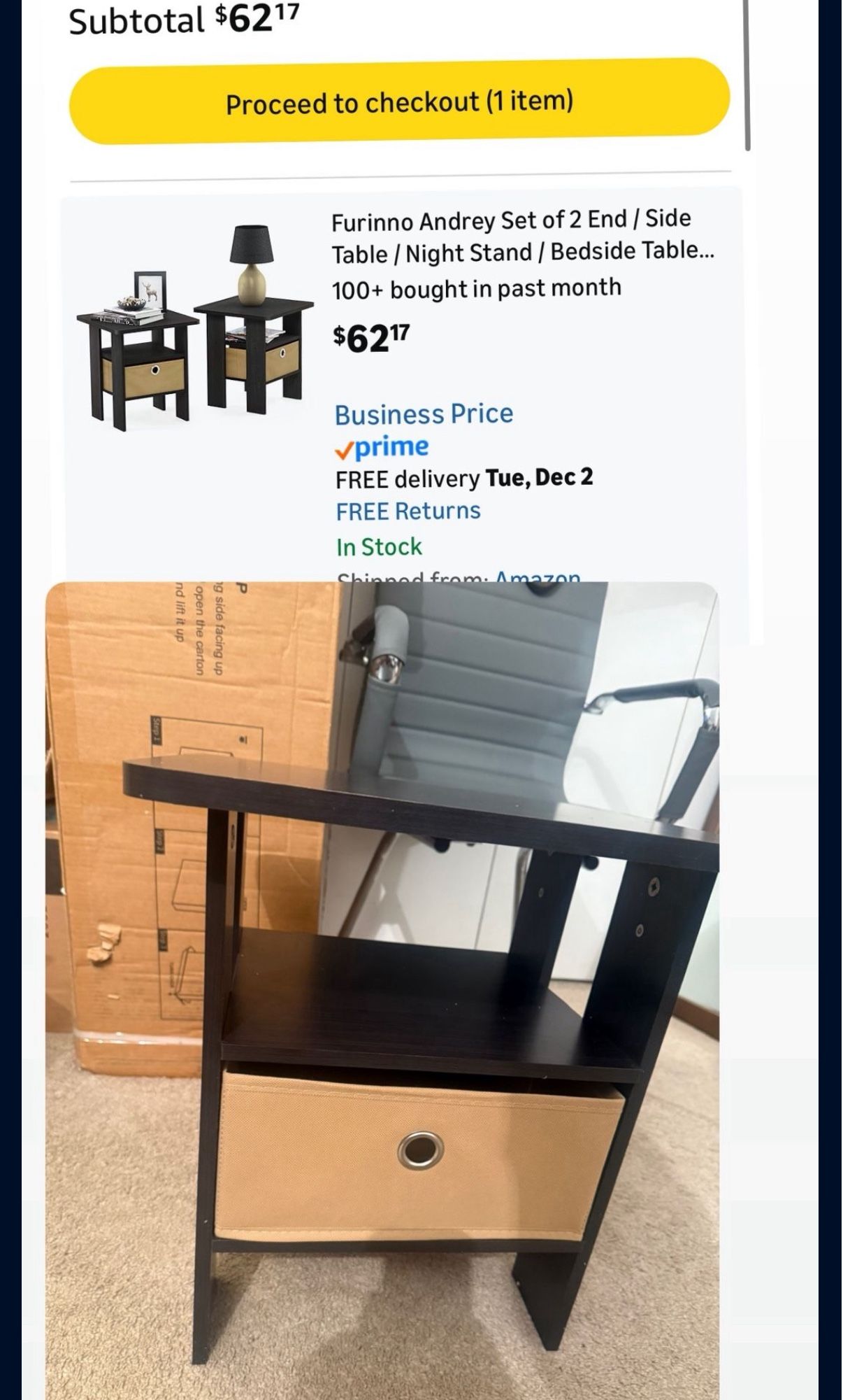 Side Table, End Table, Night Stand with Storage, Espresso - photo 2