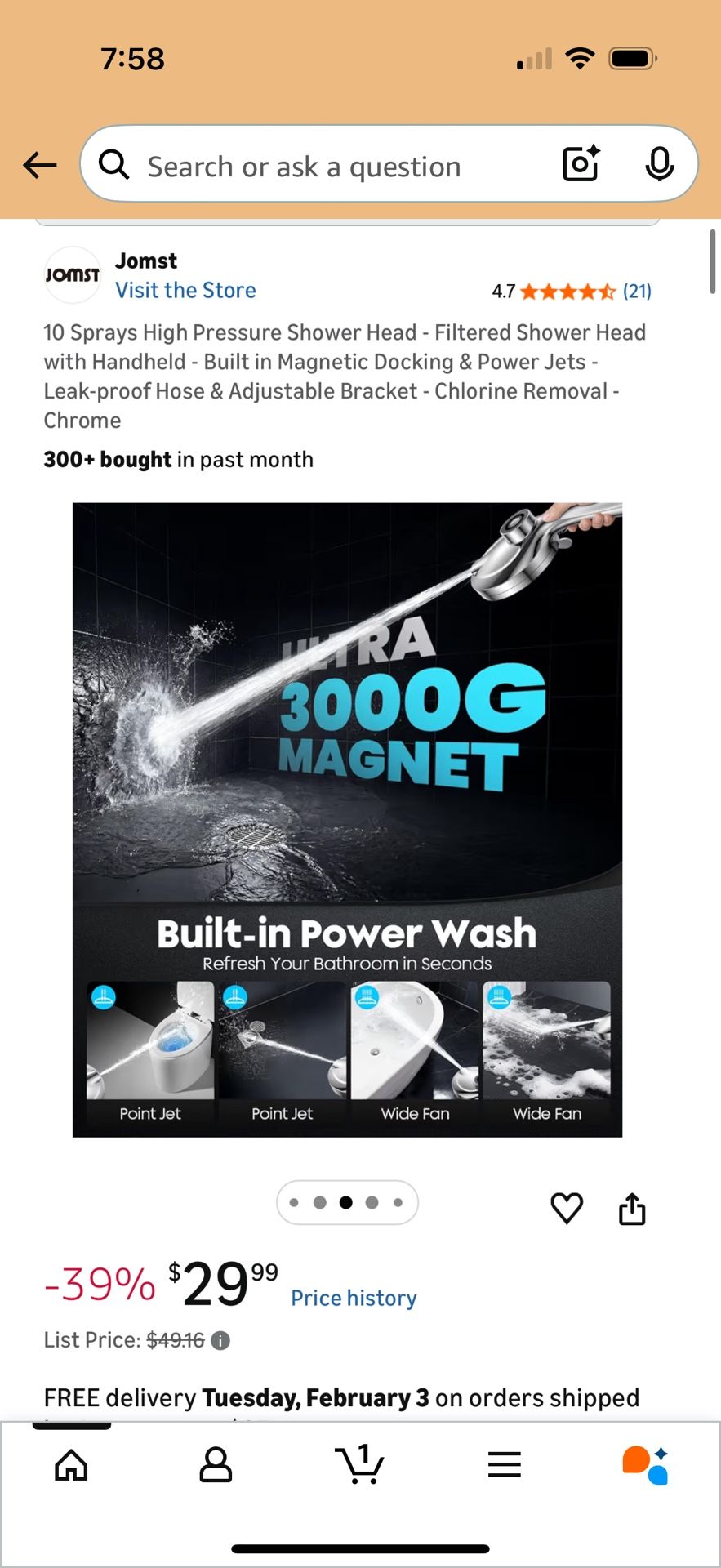 10-Spray Filtered Handheld Shower Head with Magnetic Docking - photo 3