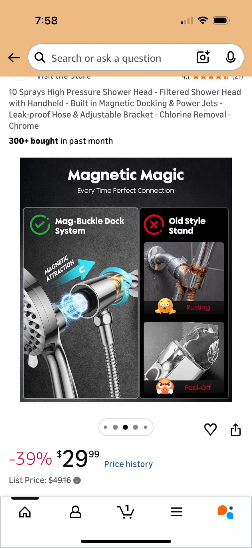 10-Spray Filtered Handheld Shower Head with Magnetic Docking - photo 4