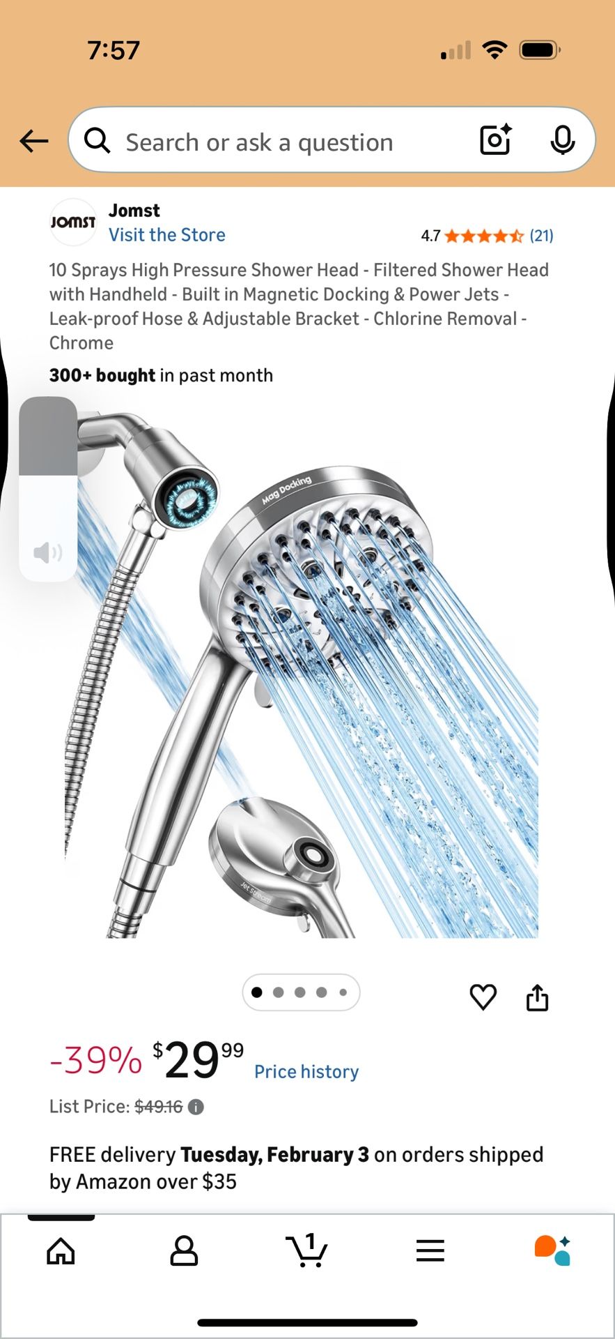 10-Spray Filtered Handheld Shower Head with Magnetic Docking - photo 5