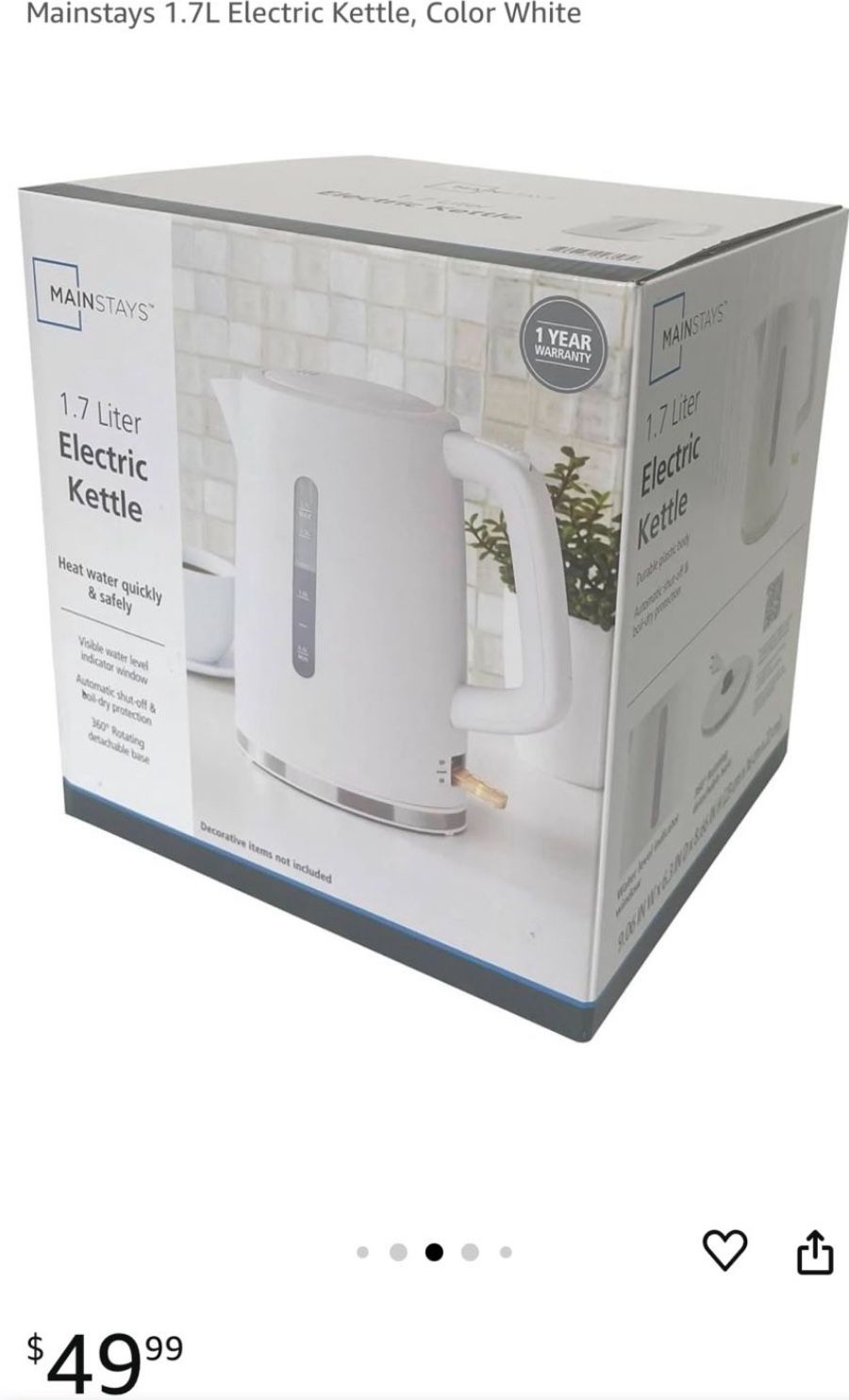1.7-Liter Plastic Electric Kettle, White - New - photo 4