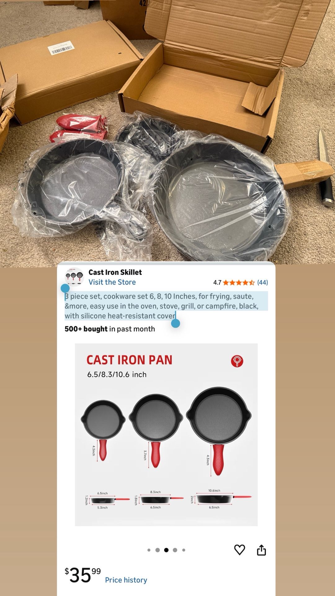 3 Piece Cookware Set 6, 8, 10 Inch Frying Pans - photo 2