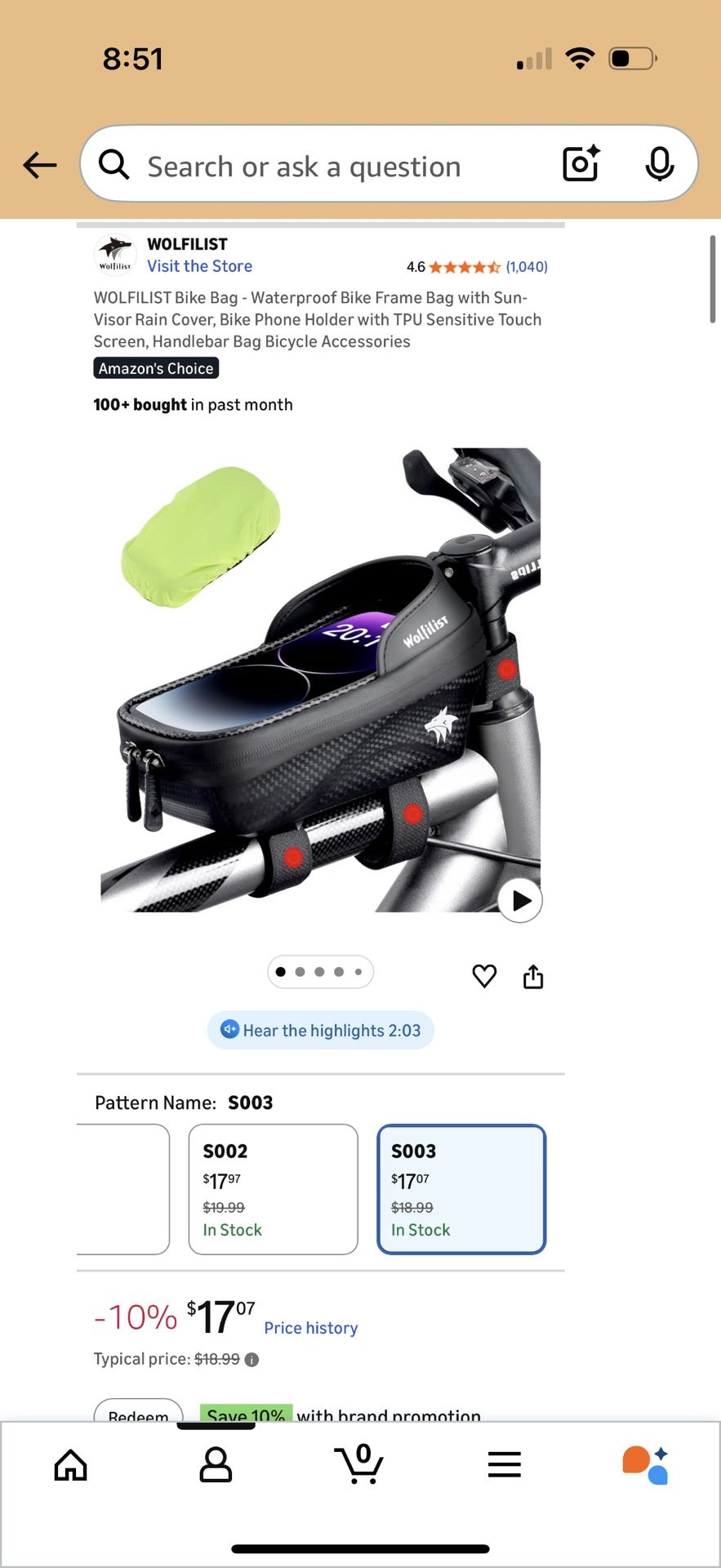 Waterproof Bike Frame Bag with Phone Holder - photo 2