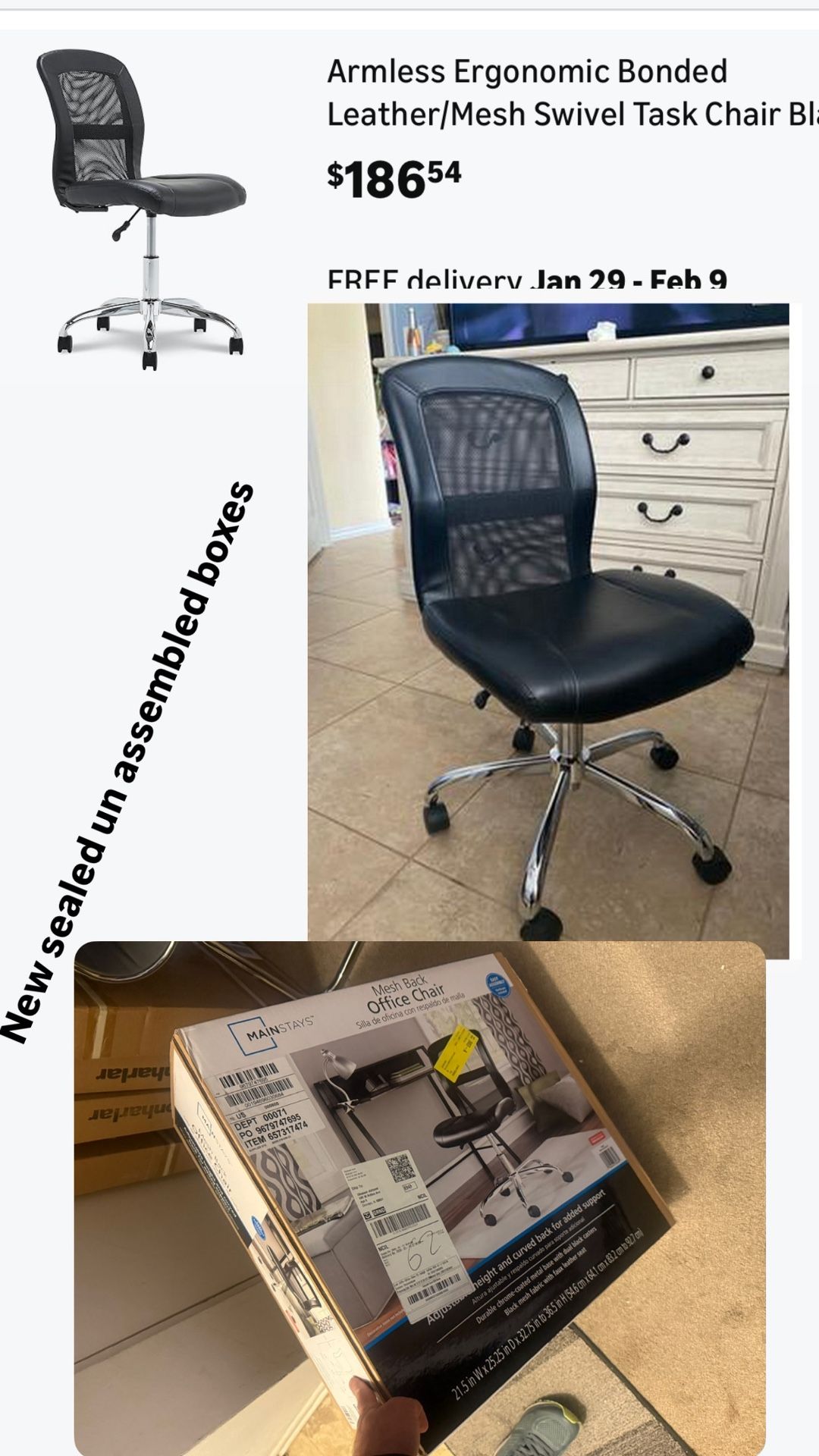 Mid-Back Vinyl Mesh Ergonomic Office Chair - New in Box