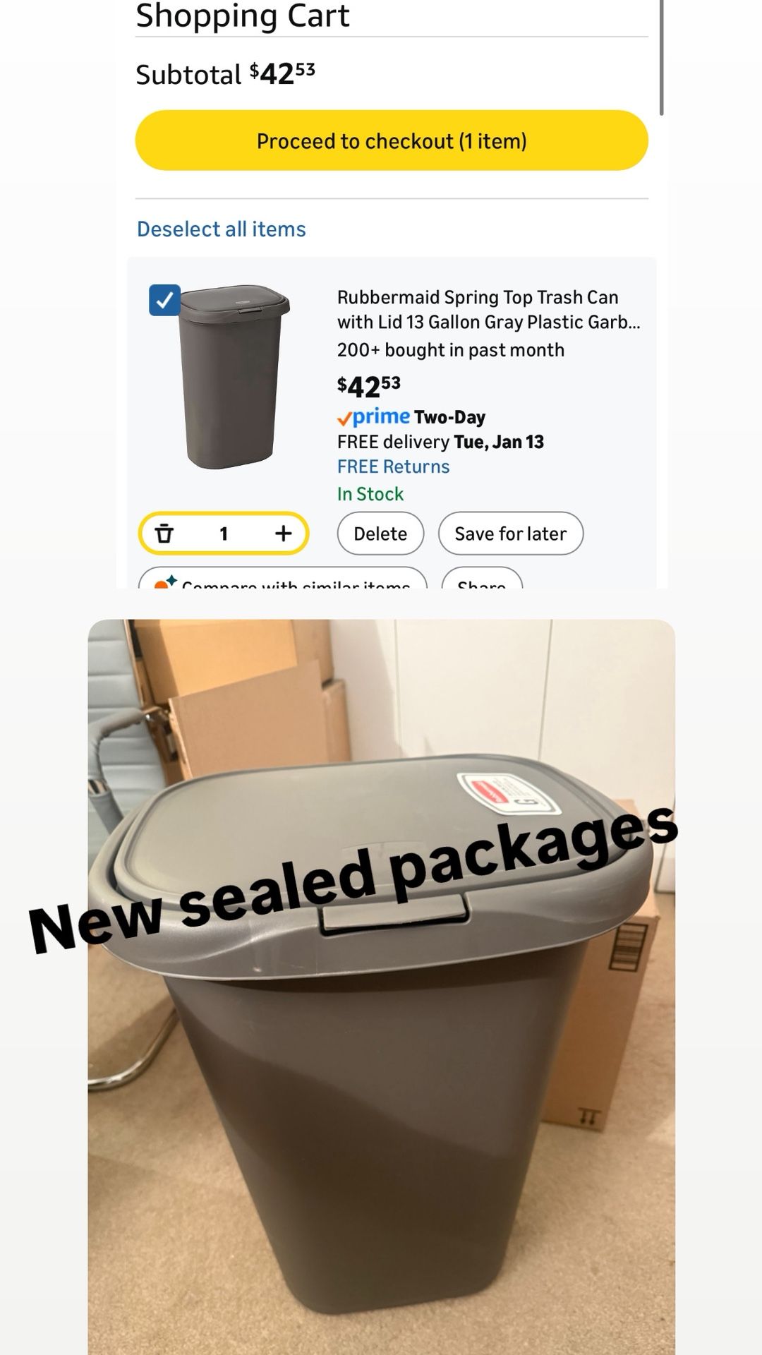 13 Gallon Gray Plastic Trash Can with Lid