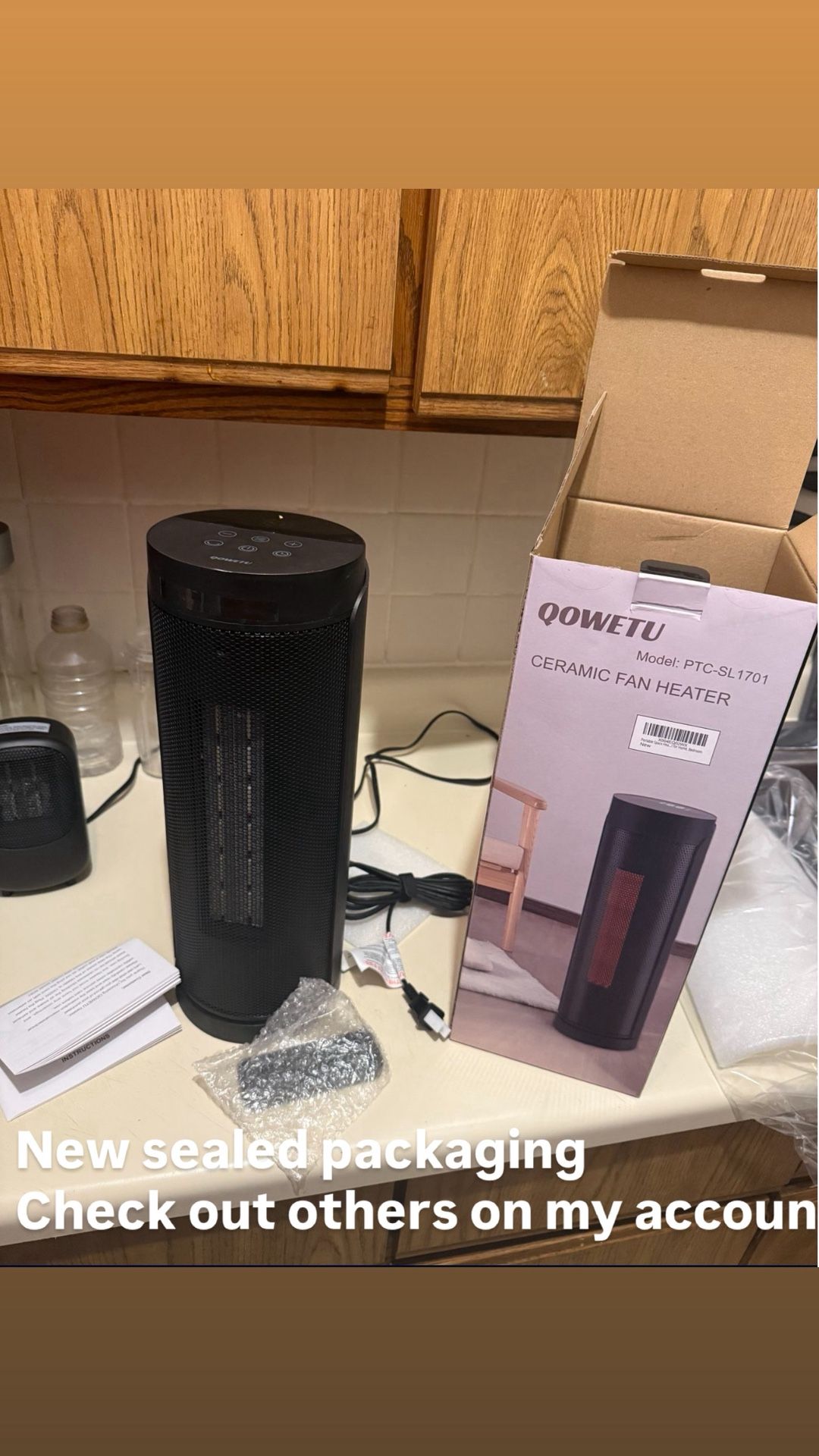 QOWETU 17" Portable 1500W Oscillating Space Heater with Remote