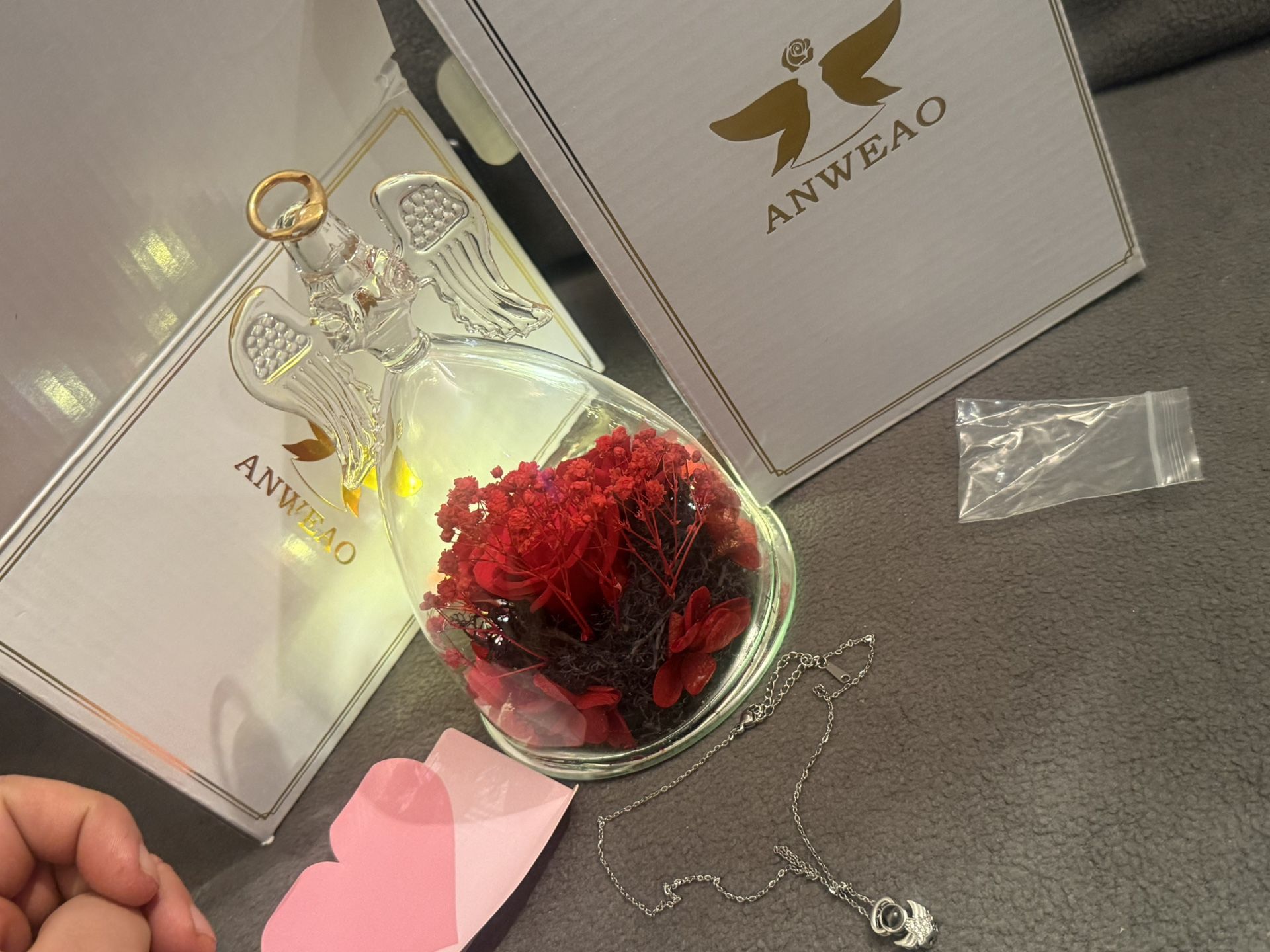 Preserved Rose in Glass Angel Figurine with Lights - photo 2
