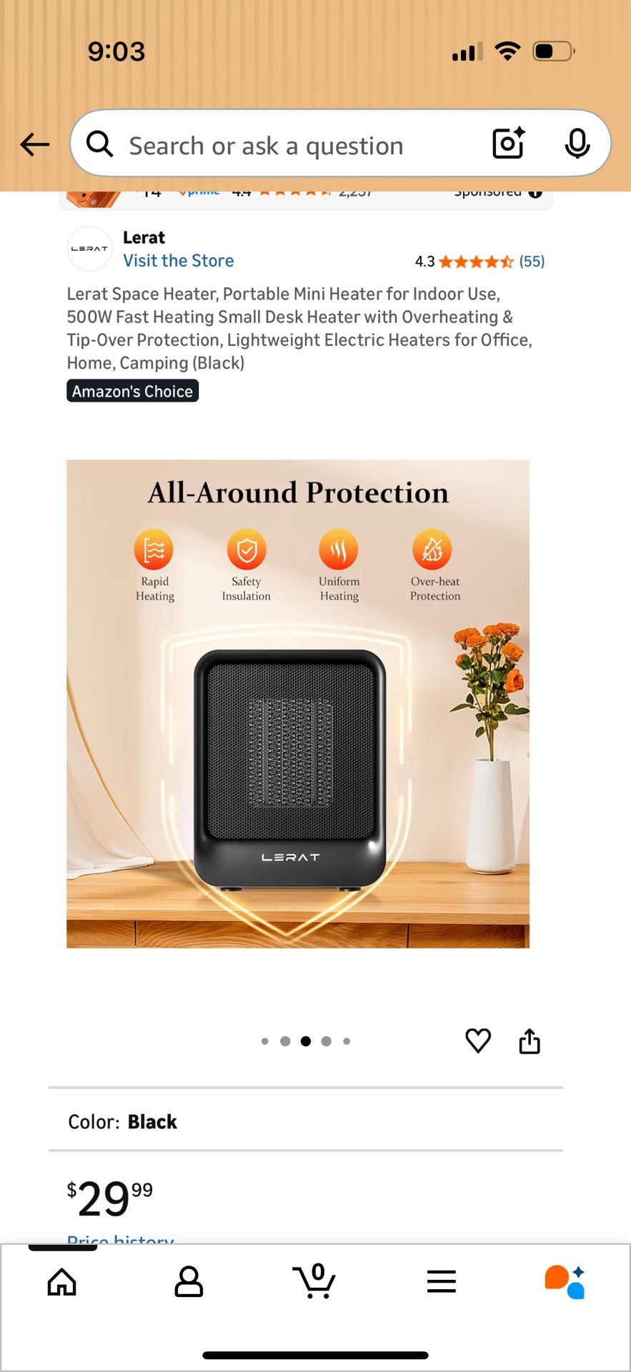 Portable Mini Space Heater 500W for Indoor Use - photo 5