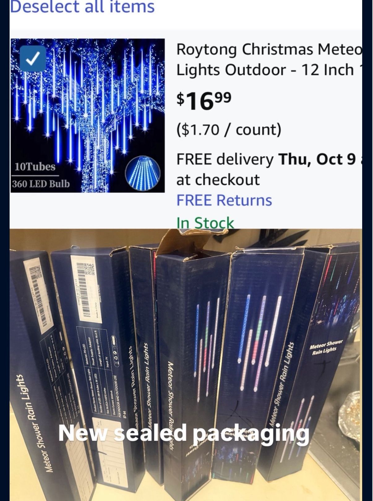 LED Meteor Shower Rain Lights 12 Inch 8 Tubes