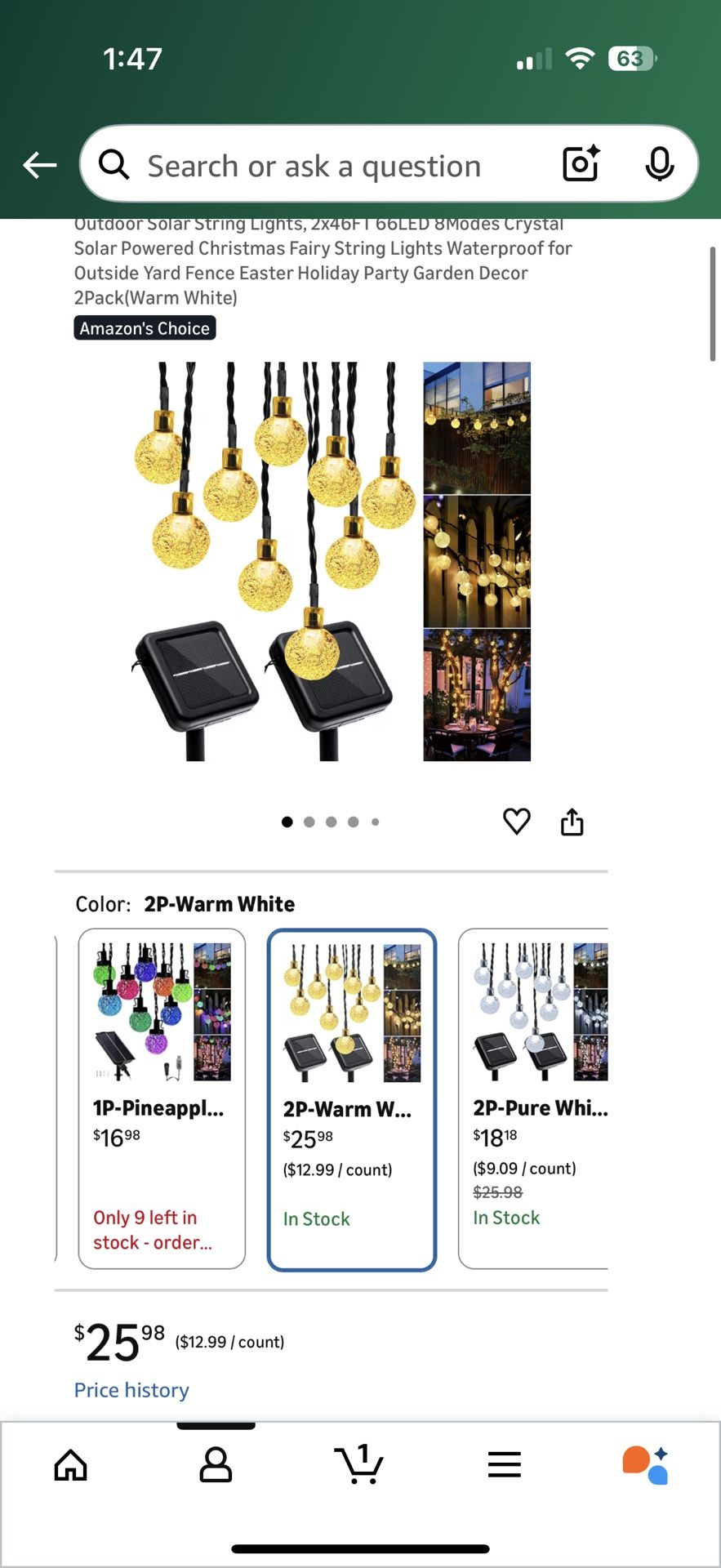 50Ft 66LED Solar Powered Outdoor String Lights - photo 2