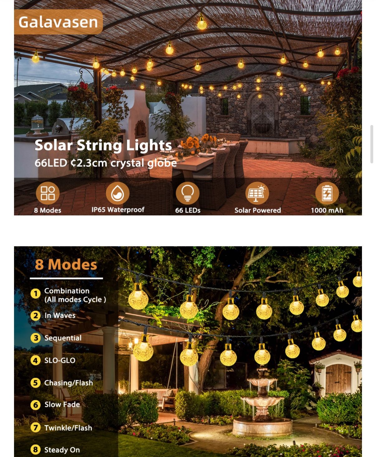 50Ft 66LED Solar Powered Outdoor String Lights - photo 3