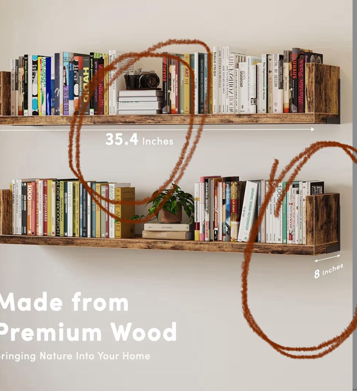 Set of 3 U-Shaped Floating Wall Shelves, 36 Inches - photo 4