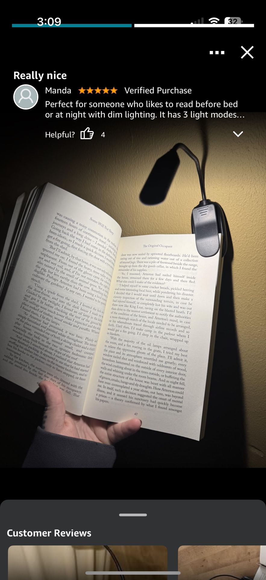 Rechargeable Clip-On Book Light, 3 Color Modes & Dimming