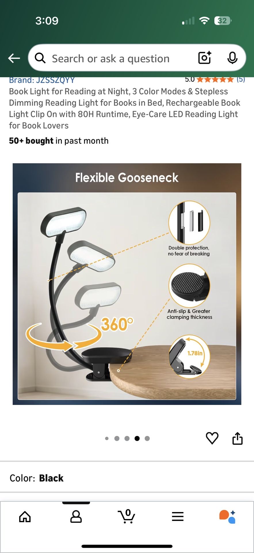 Rechargeable Clip-On Book Light, 3 Color Modes & Dimming - photo 5