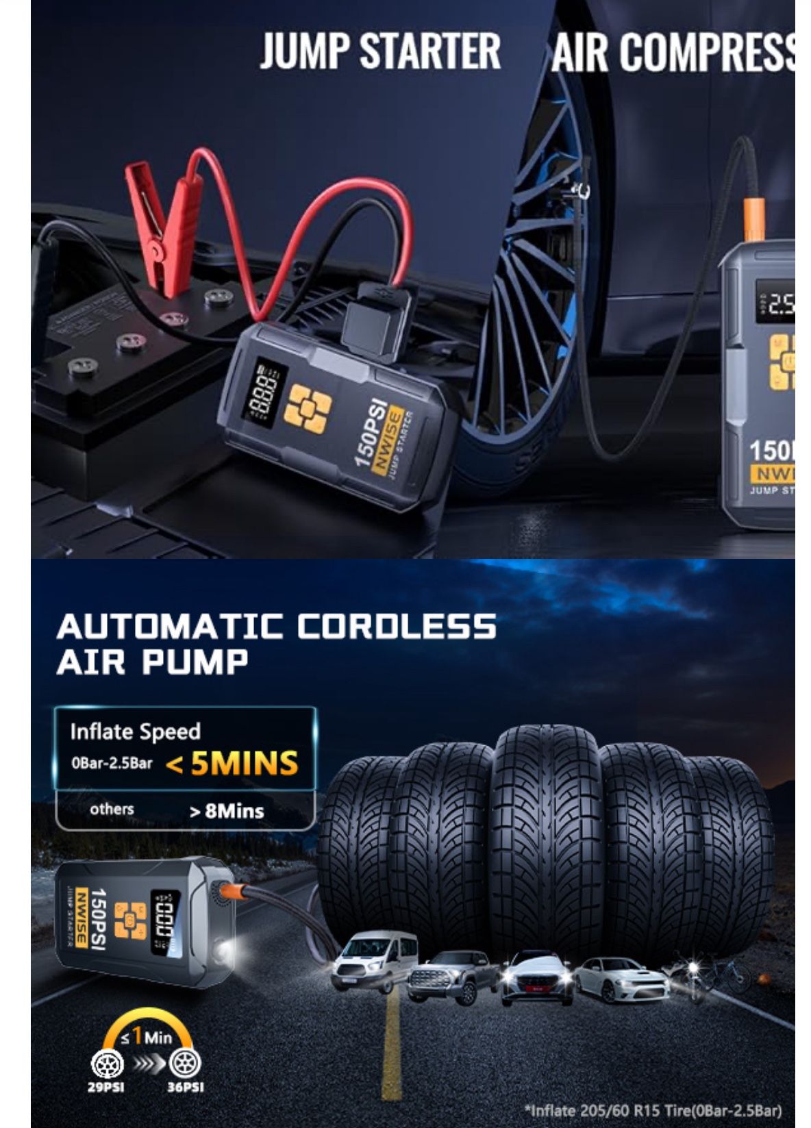 6000 AMP Portable Car Jump Starter with Air Compressor - photo 3