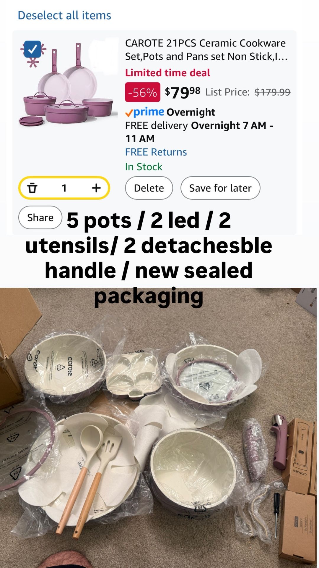 CAROTE Ceramic Cookware Set - Non-Stick, Removable Handle