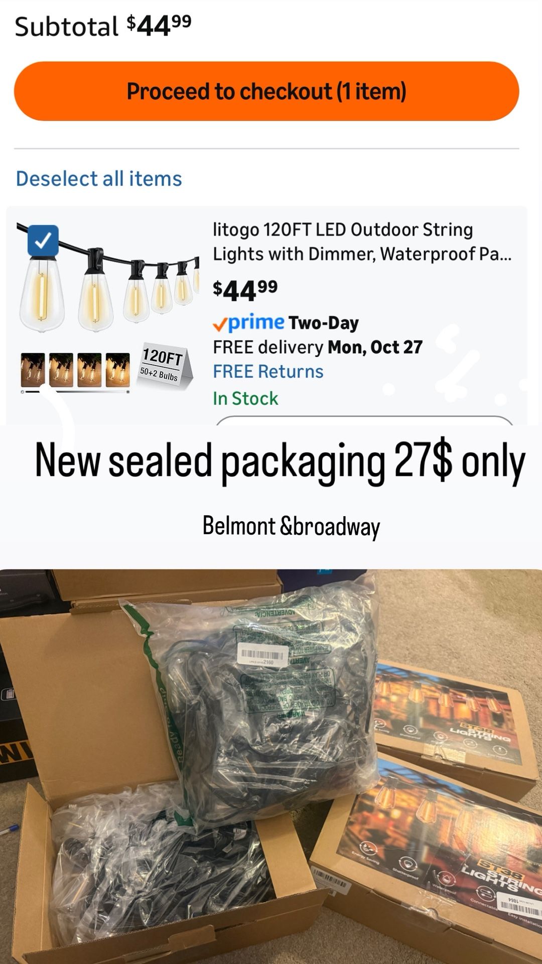 120FT LED Outdoor String Lights with Dimmer and Timer