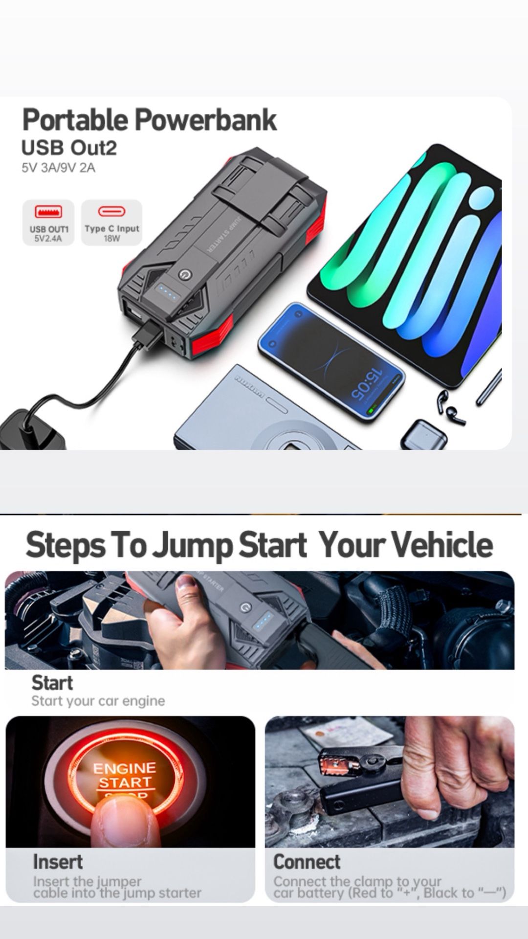 4000A Portable Car Battery Jump Starter Pack - photo 3