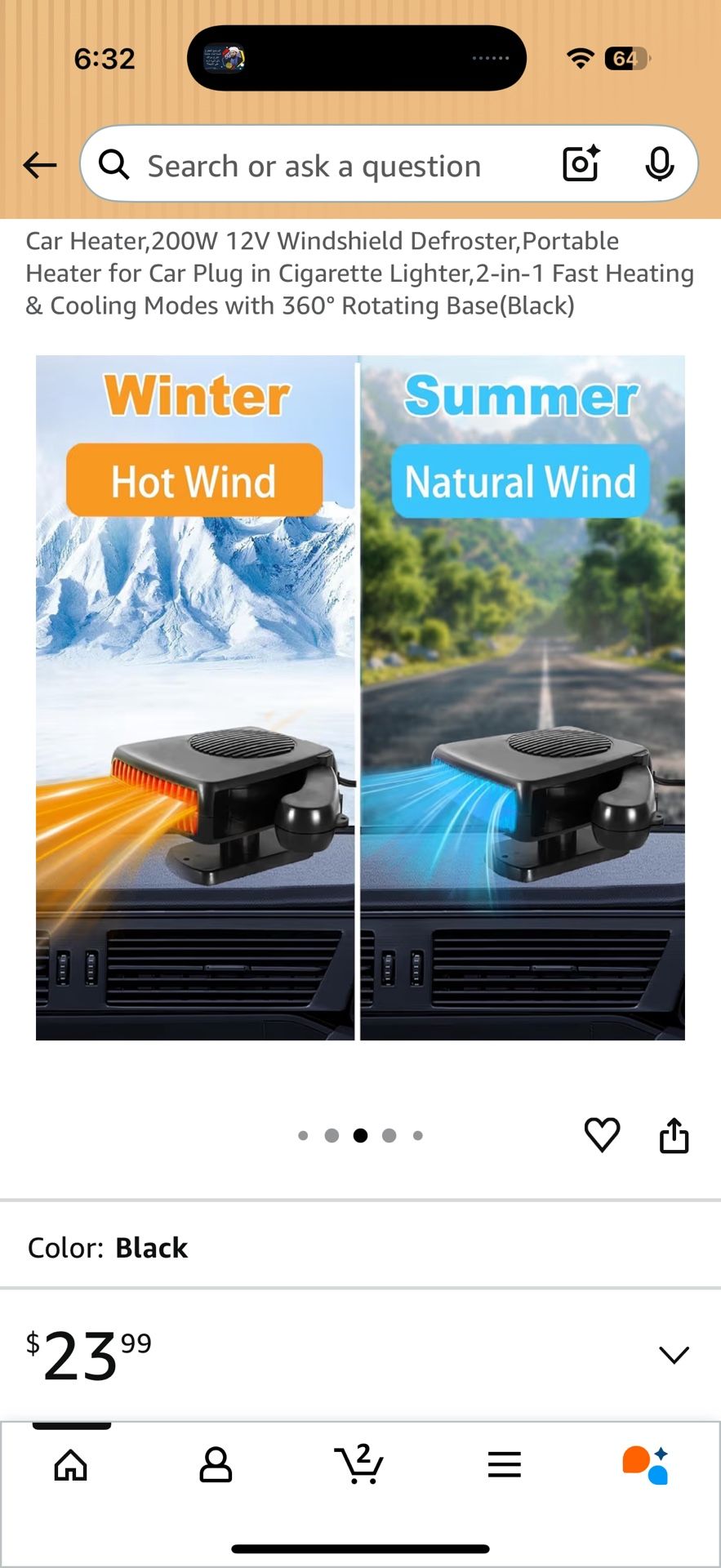 12V 200W Portable Car Heater & Windshield Defroster - photo 5