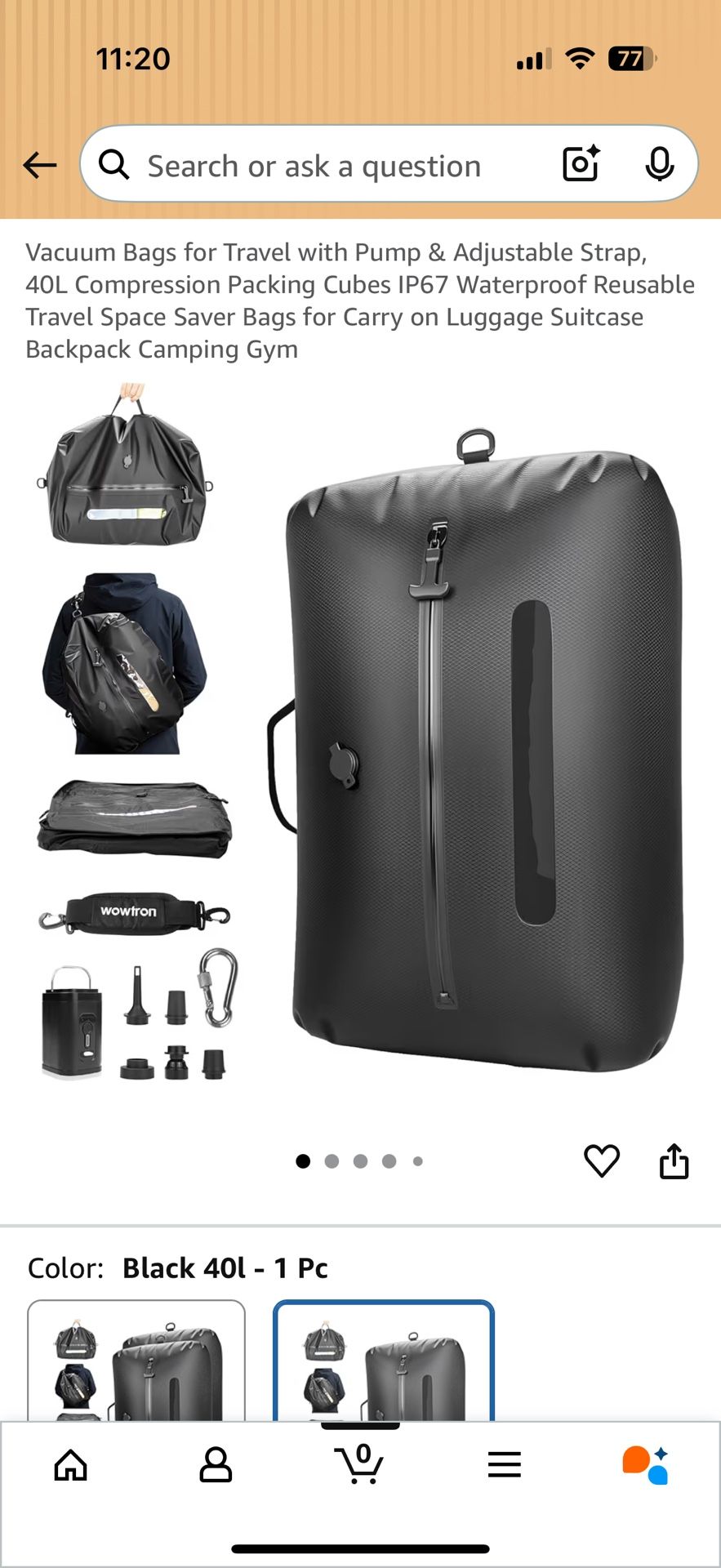 40L Vacuum Compression Packing Cubes with Pump & Strap
