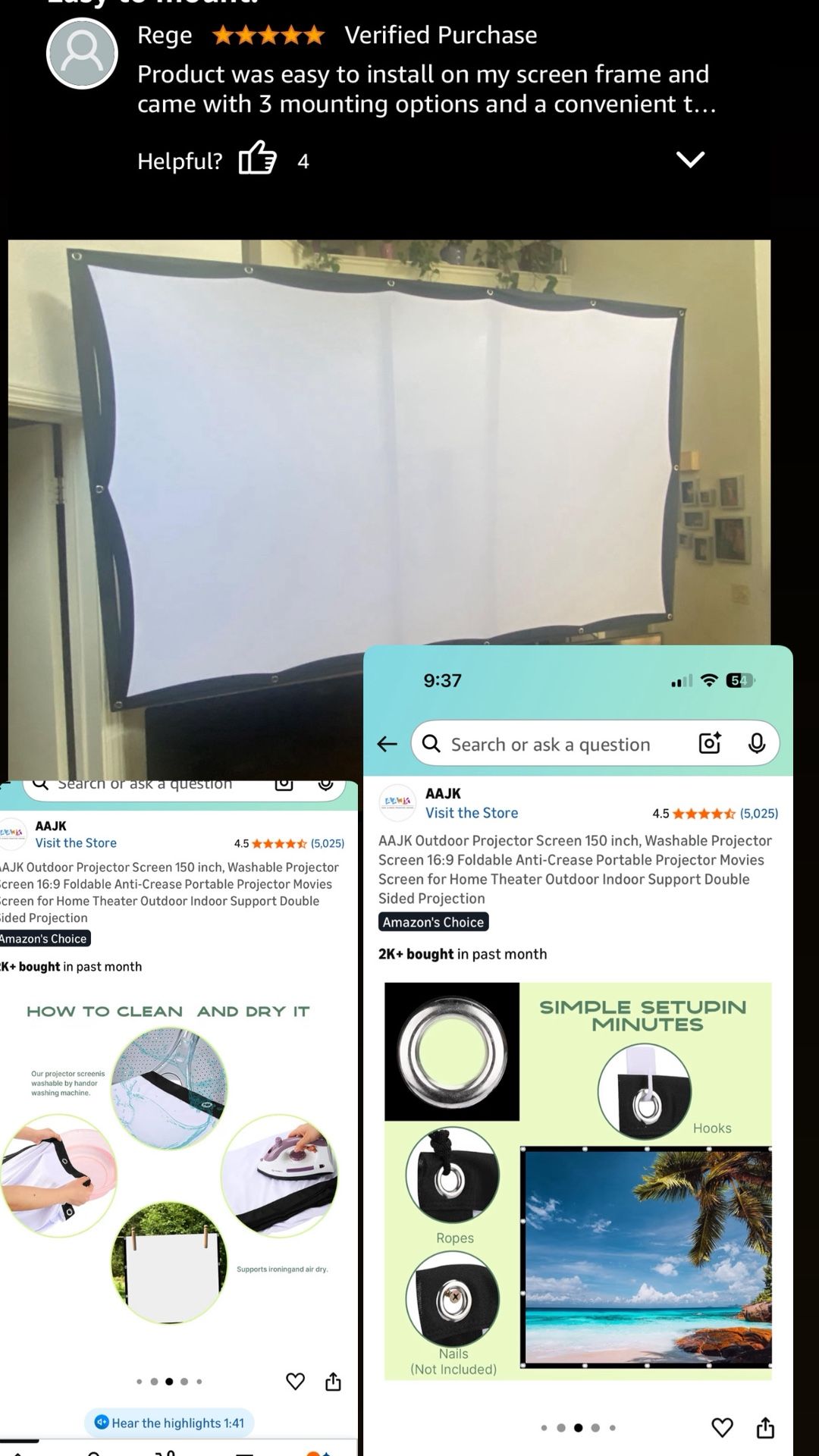 150 inch Outdoor Projector Screen, Foldable & Washable