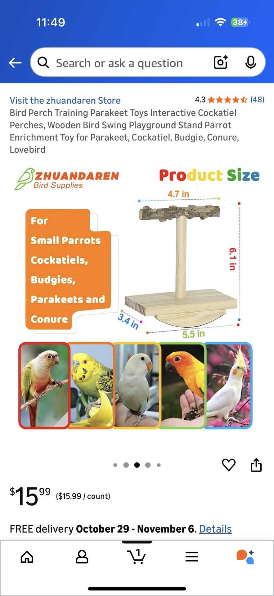Bird Perch Rocking Toy Natural Wood Parrot Tumbler Toy - photo 5