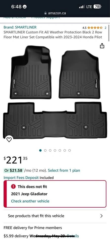 SMARTLINER Custom Fit Floor Mats for 2023-25 Honda Pilot