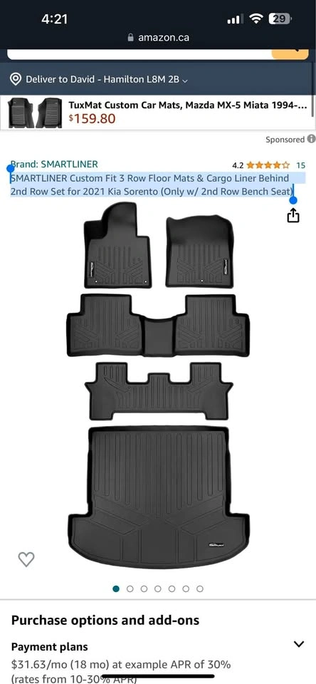 SMARTLINER Floor & Cargo Liner Set for 2021-23 Kia Sorento