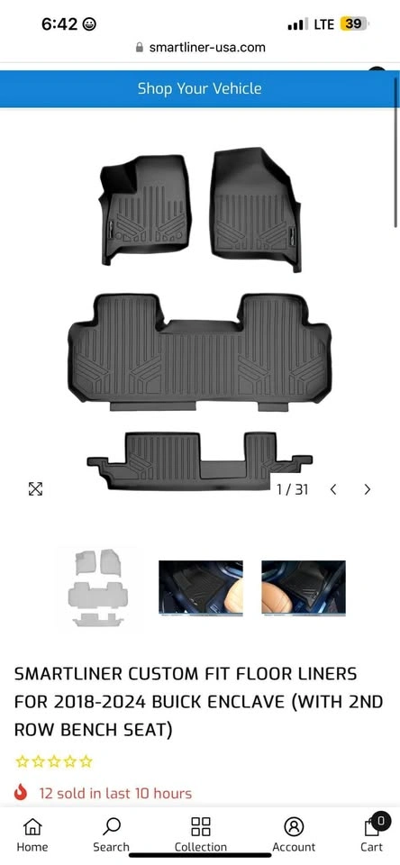 3D Smartliner Floor Liners for 2018-24 Buick Enclave