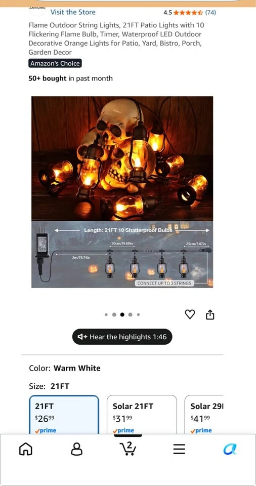 Flame Outdoor String Lights, 21FT Patio Lights - photo 4