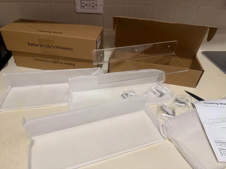4-Pack Clear Acrylic Floating Shelves, 12" Invisible Wall - photo 3