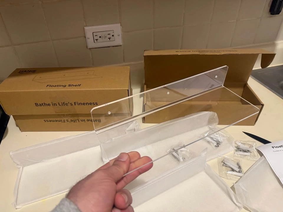 4-Pack Clear Acrylic Floating Shelves, 12" Invisible Wall - photo 4