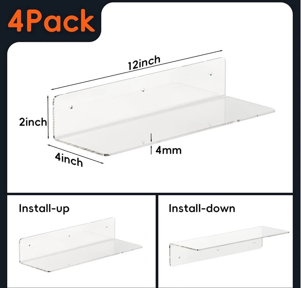 4-Pack Clear Acrylic Floating Shelves, 12" Invisible Wall - photo 5