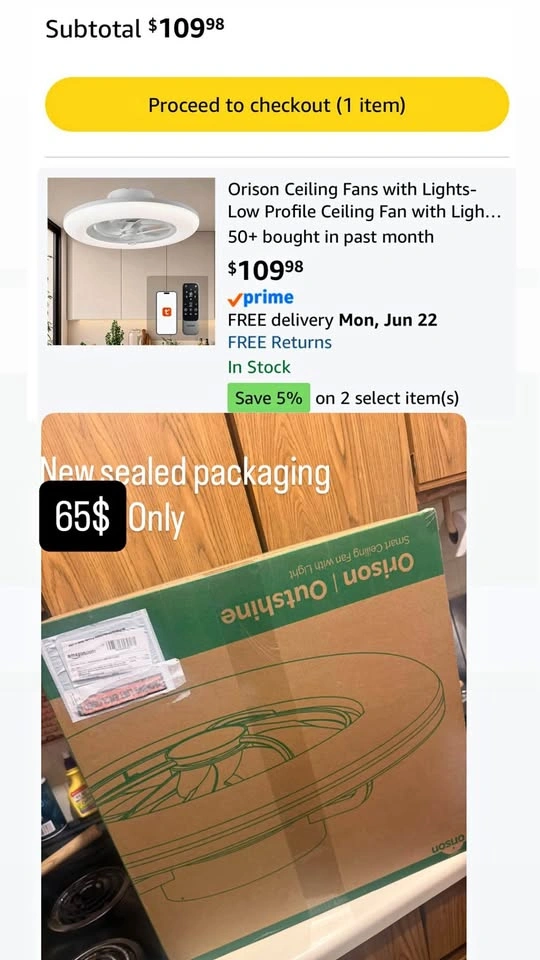 22.4" Low Profile LED Dimmable Ceiling Fan with Remote
