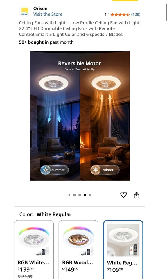 22.4" Low Profile LED Dimmable Ceiling Fan with Remote - photo 4